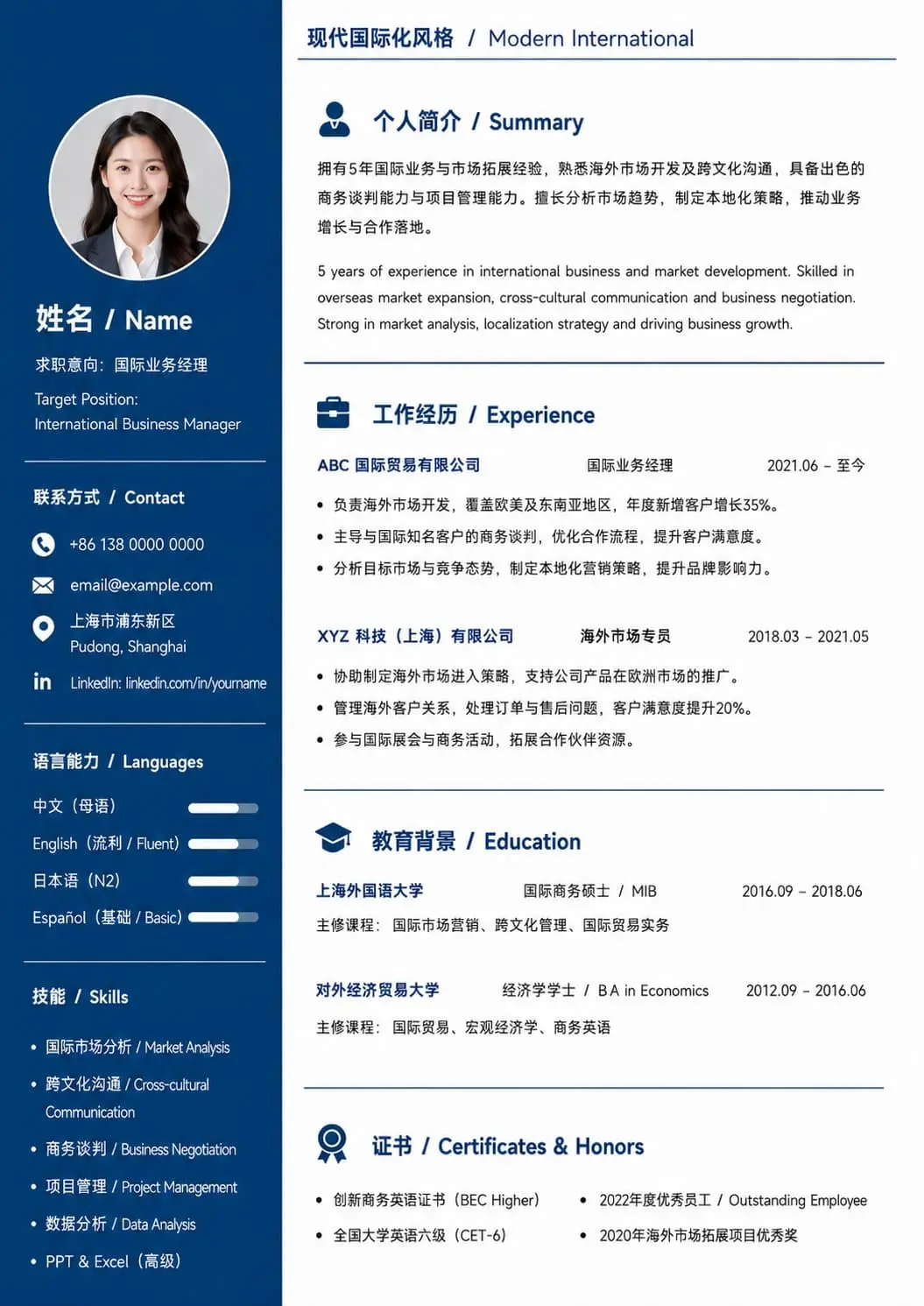 国际业务简历模板预览图