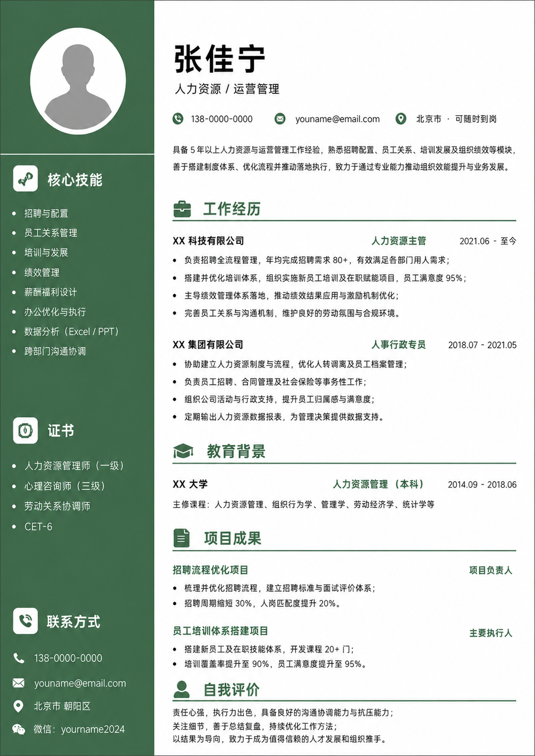 人力资源简历模板预览图