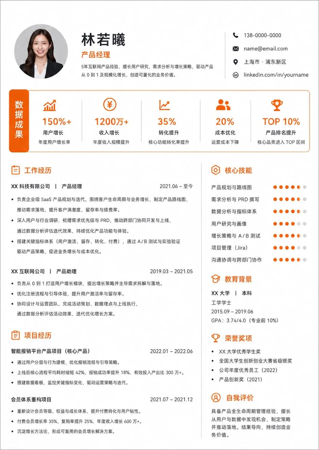 产品经理简历模板预览图