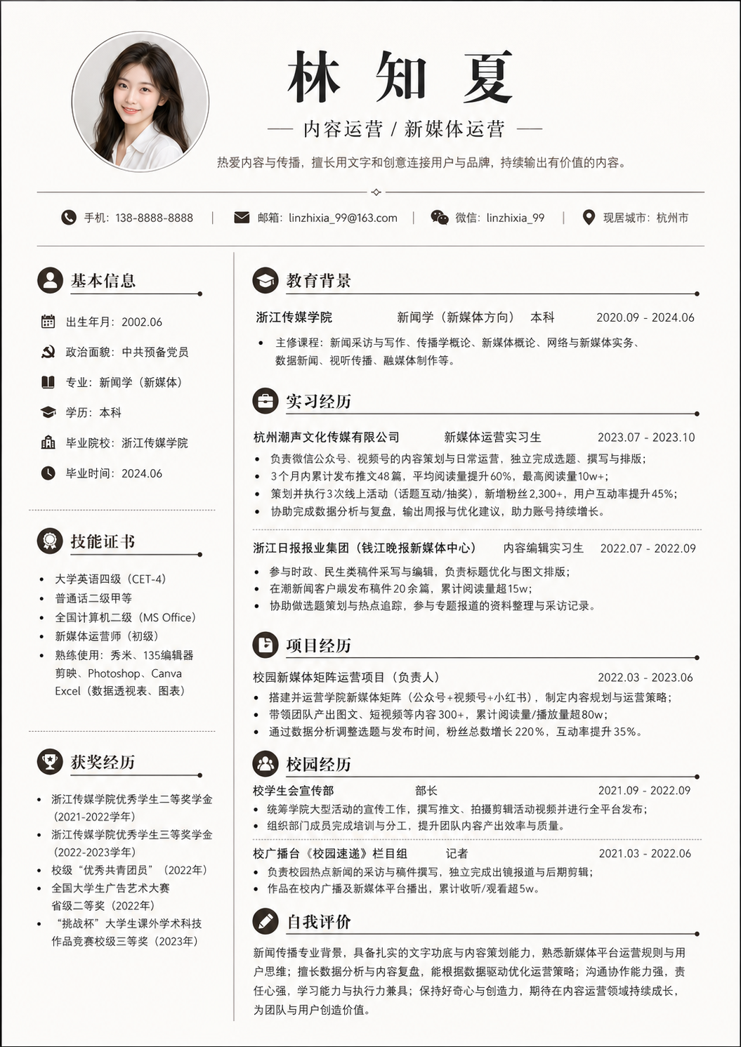 新媒体运营简历模板预览图