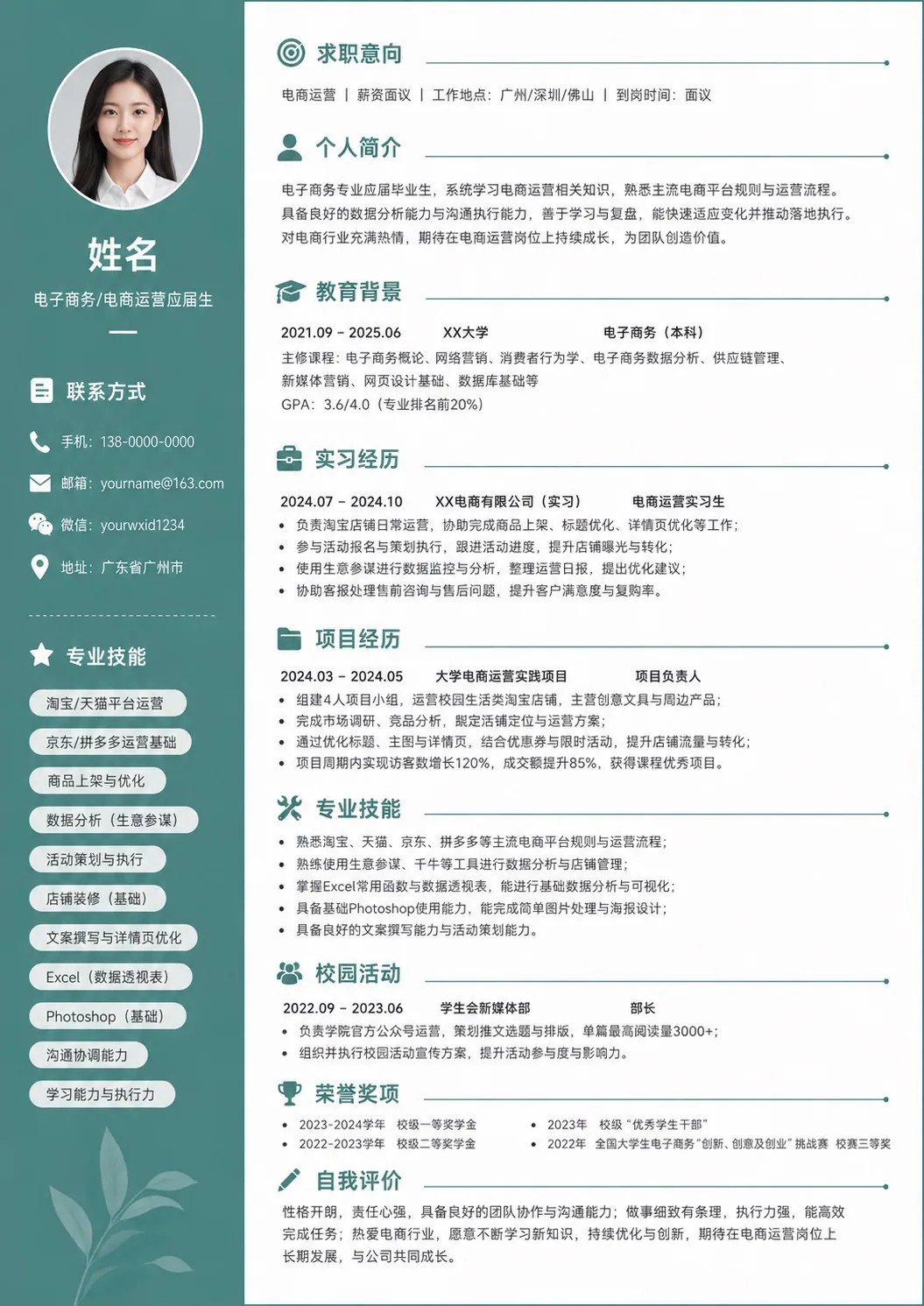 应届毕业生 | 电商运营简历