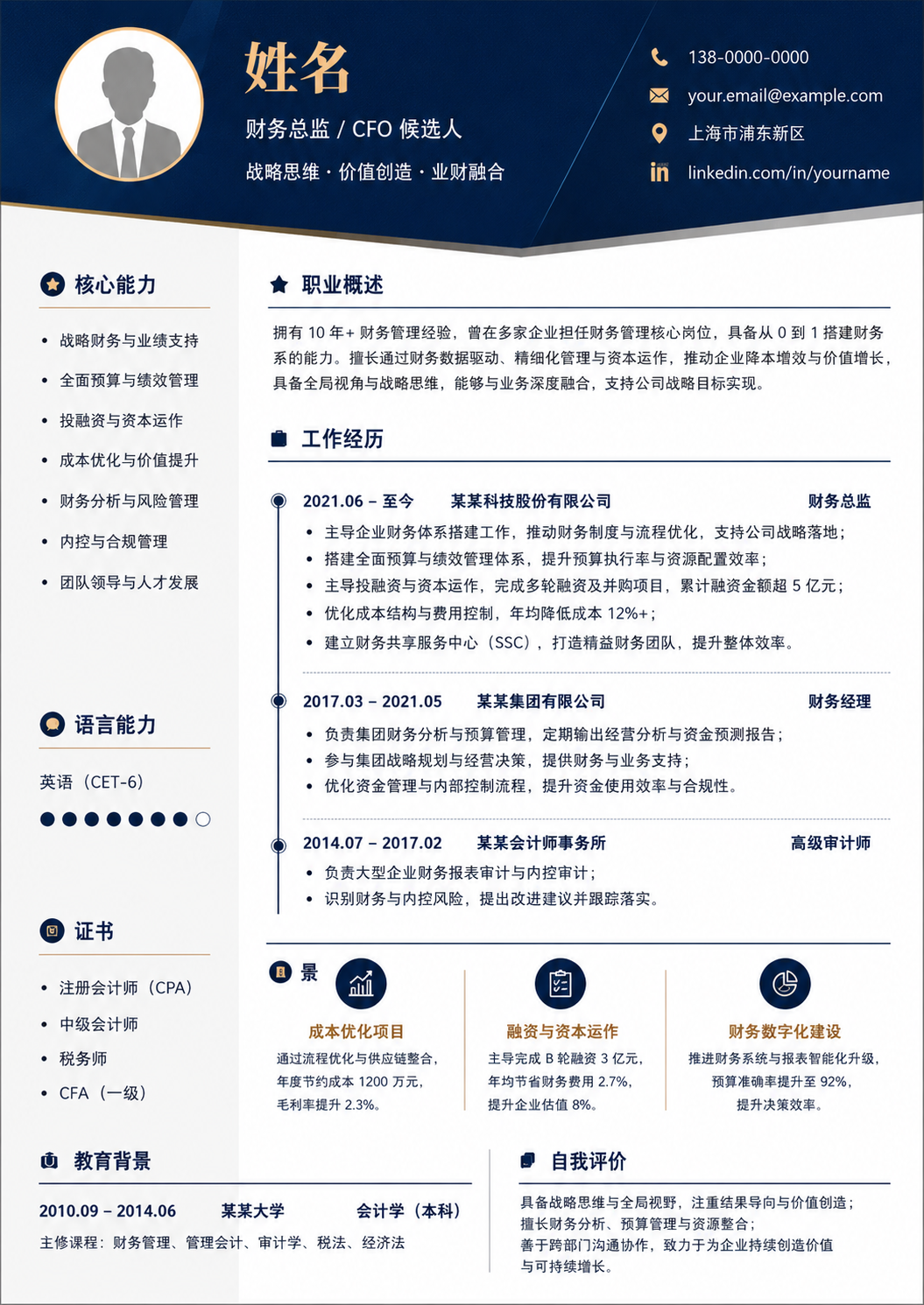 CFO简历模板预览图