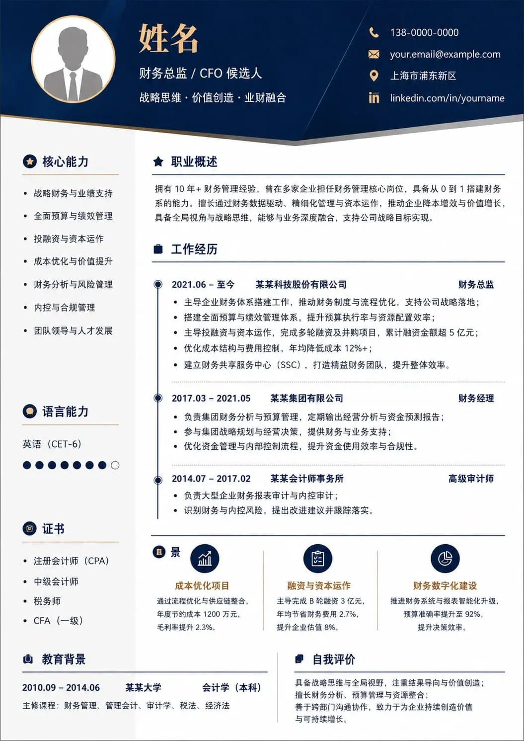 CFO简历模板预览图