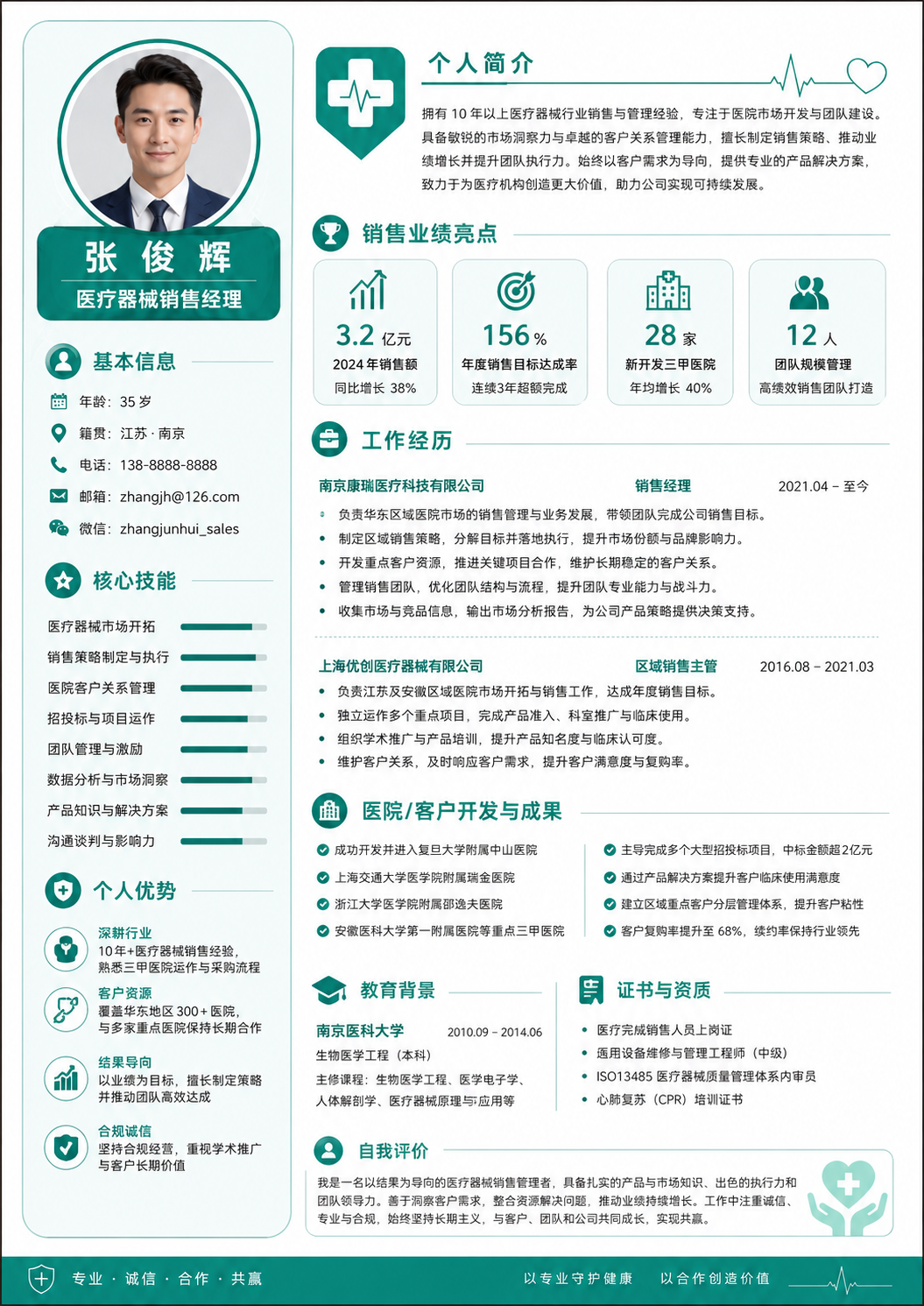 医疗器械销售简历模板预览图