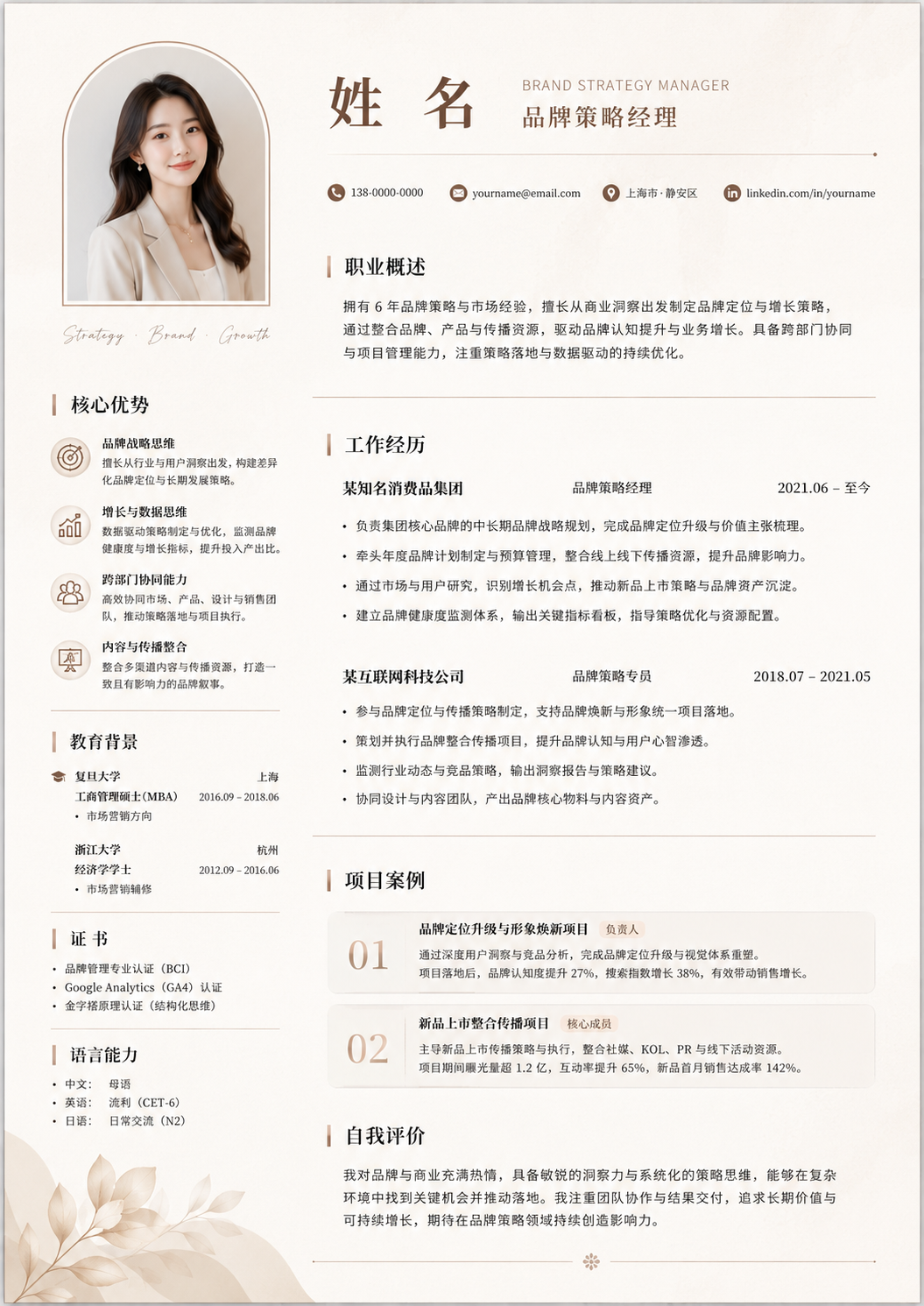 品牌运营简历模板预览图