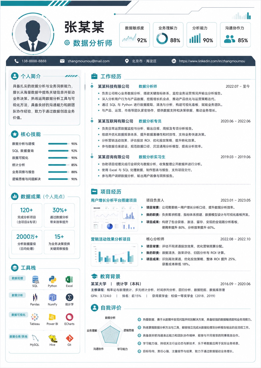 数据分析师 · 双栏科技风