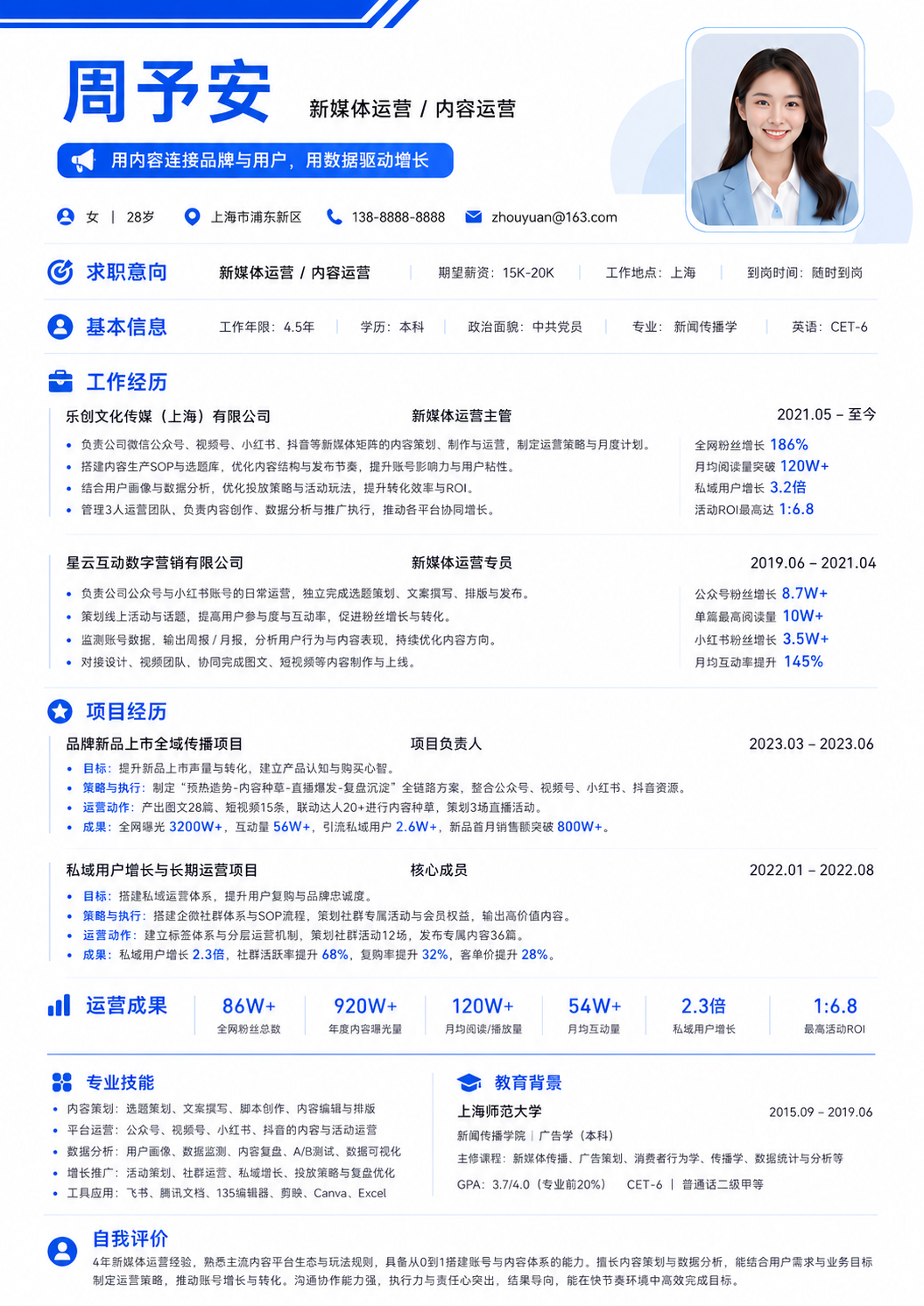 新媒体运营 | 内容运营简历模板预览图